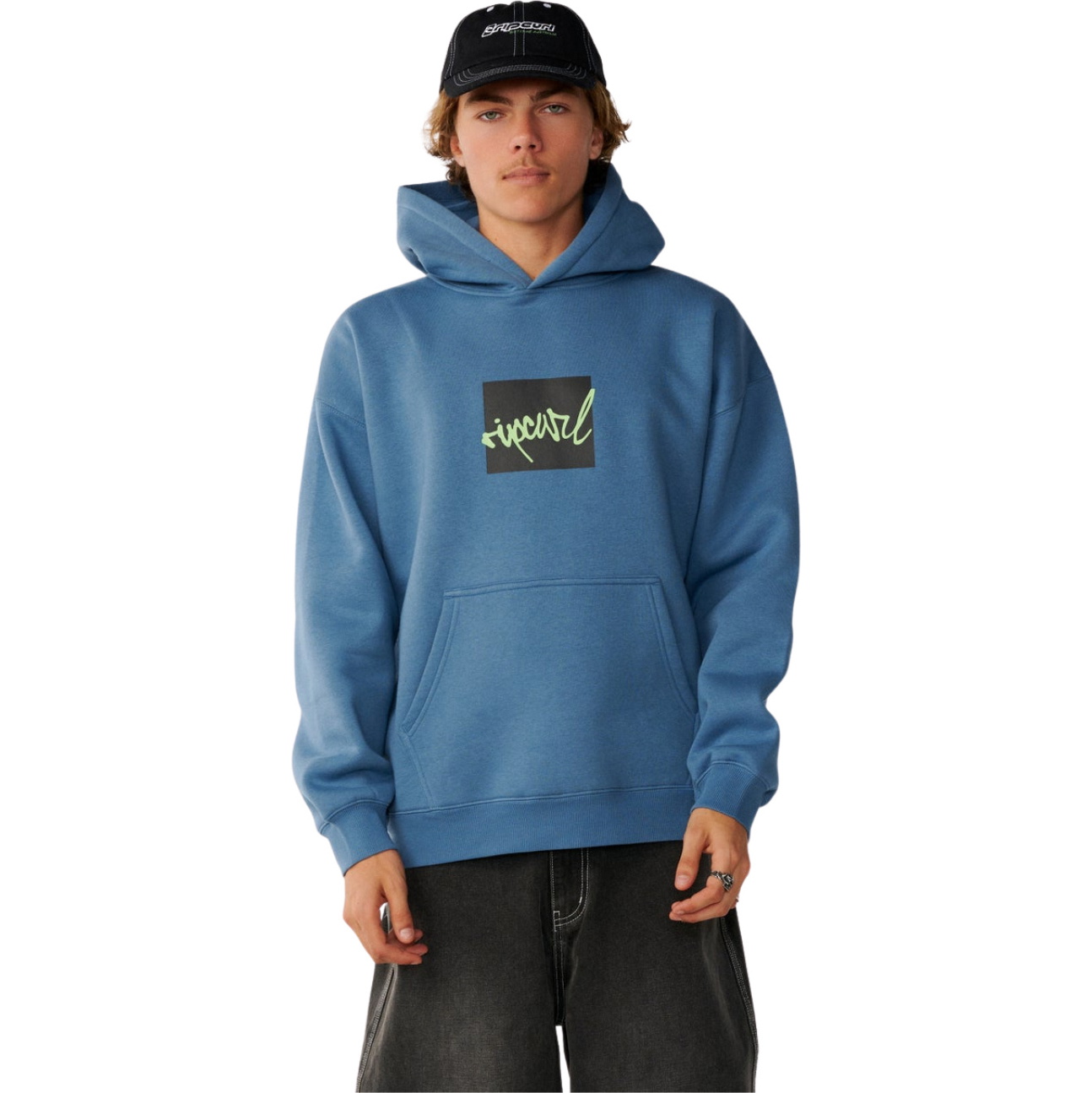2026 Rip Curl Mens Rip Script Icon Hoodie 0F7MFL - Bluefin